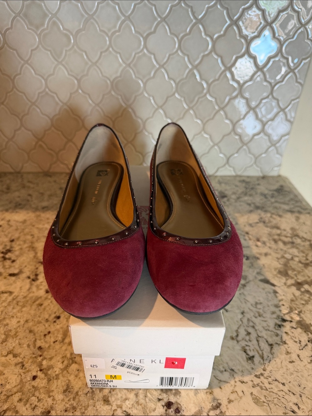 Anne Klein Burgundy Suede Stud-Trim Ballet Flat - Picture 2 of 6